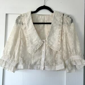 Womens cottagecore lace detail button front blouse